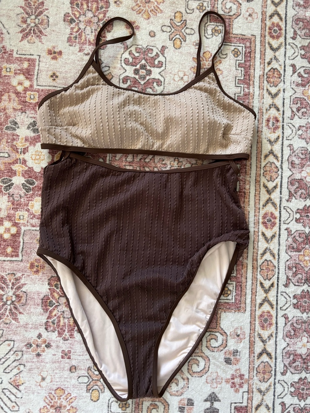 Cupshe Brown Ribbed High-Waist One piece Swimsuit